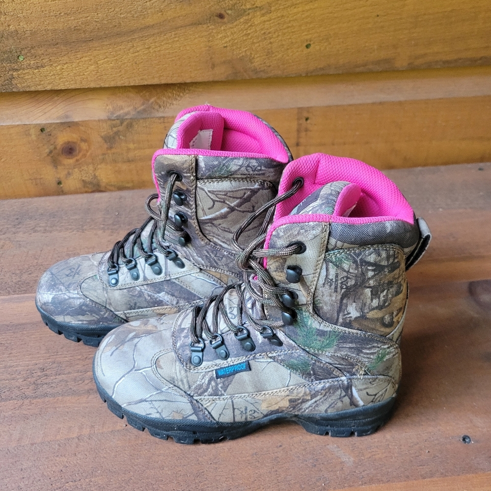 Camo Hunting Boots with Pink Accents